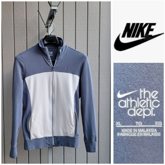 Nike | Athletic Cotton Stretch Full Zip Jacket EUC Blue & Cream Mock Neck XL - Picture 1 of 13